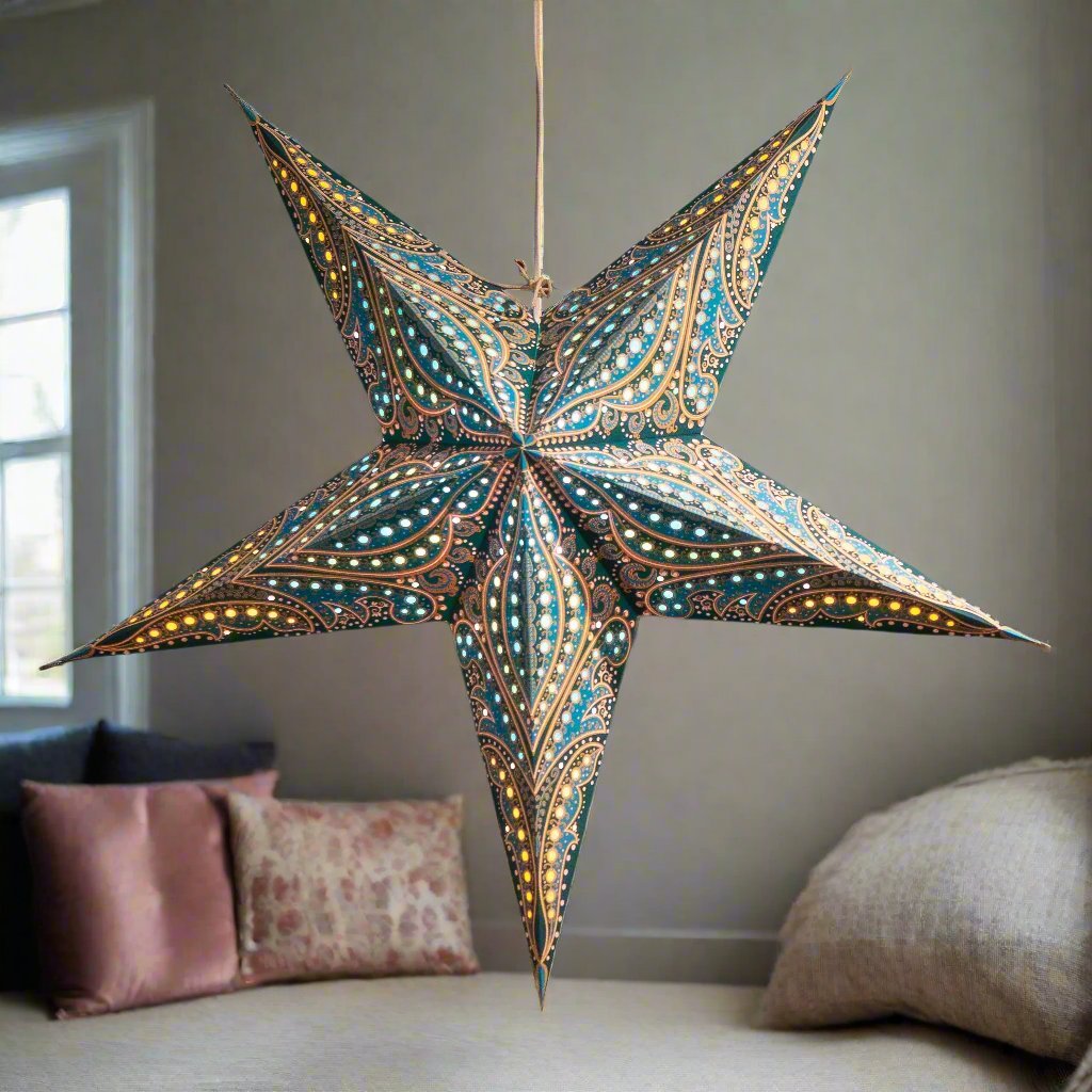 Blue 5 pointed paper star lantern
