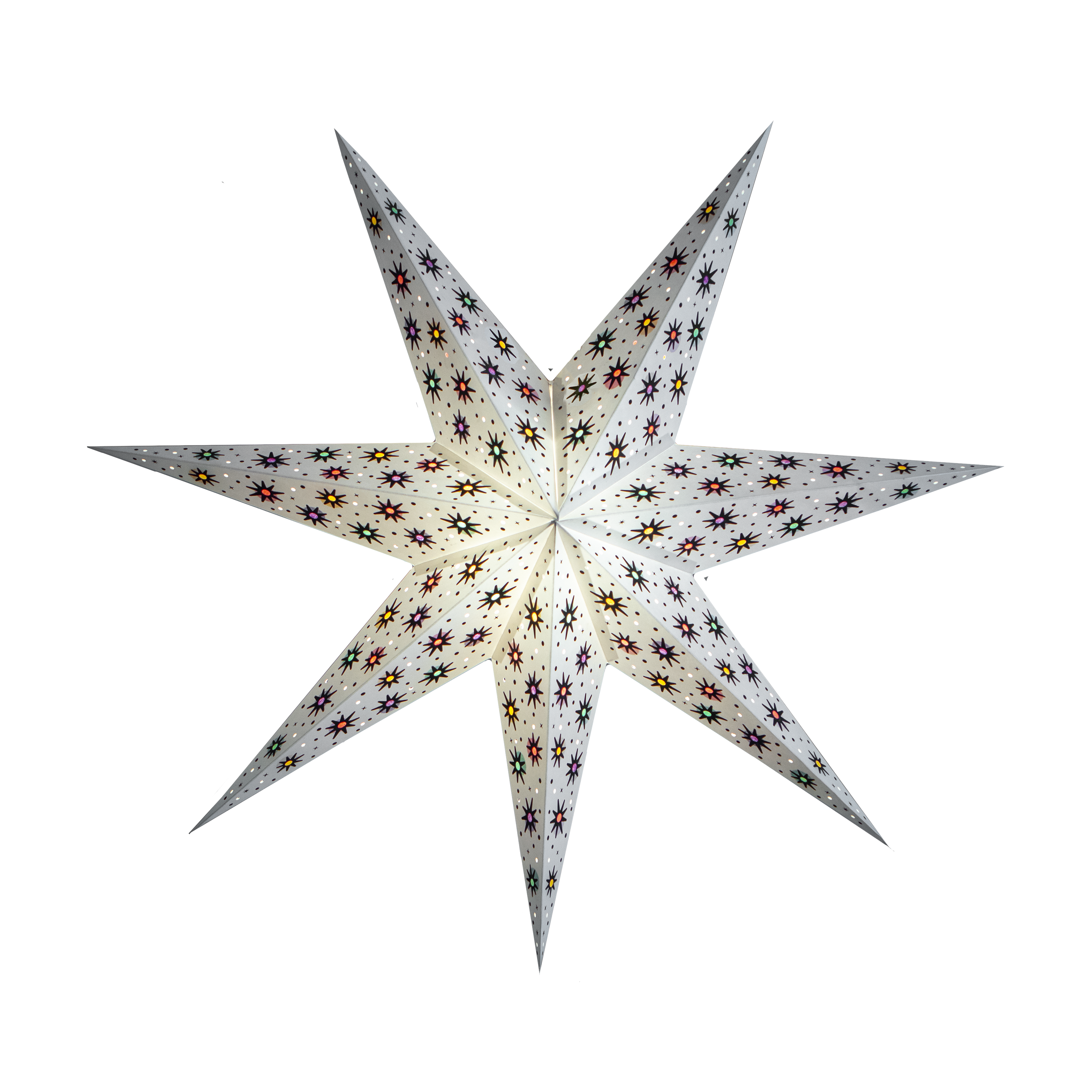 White & Multi colored 7 tipped paper star lantern