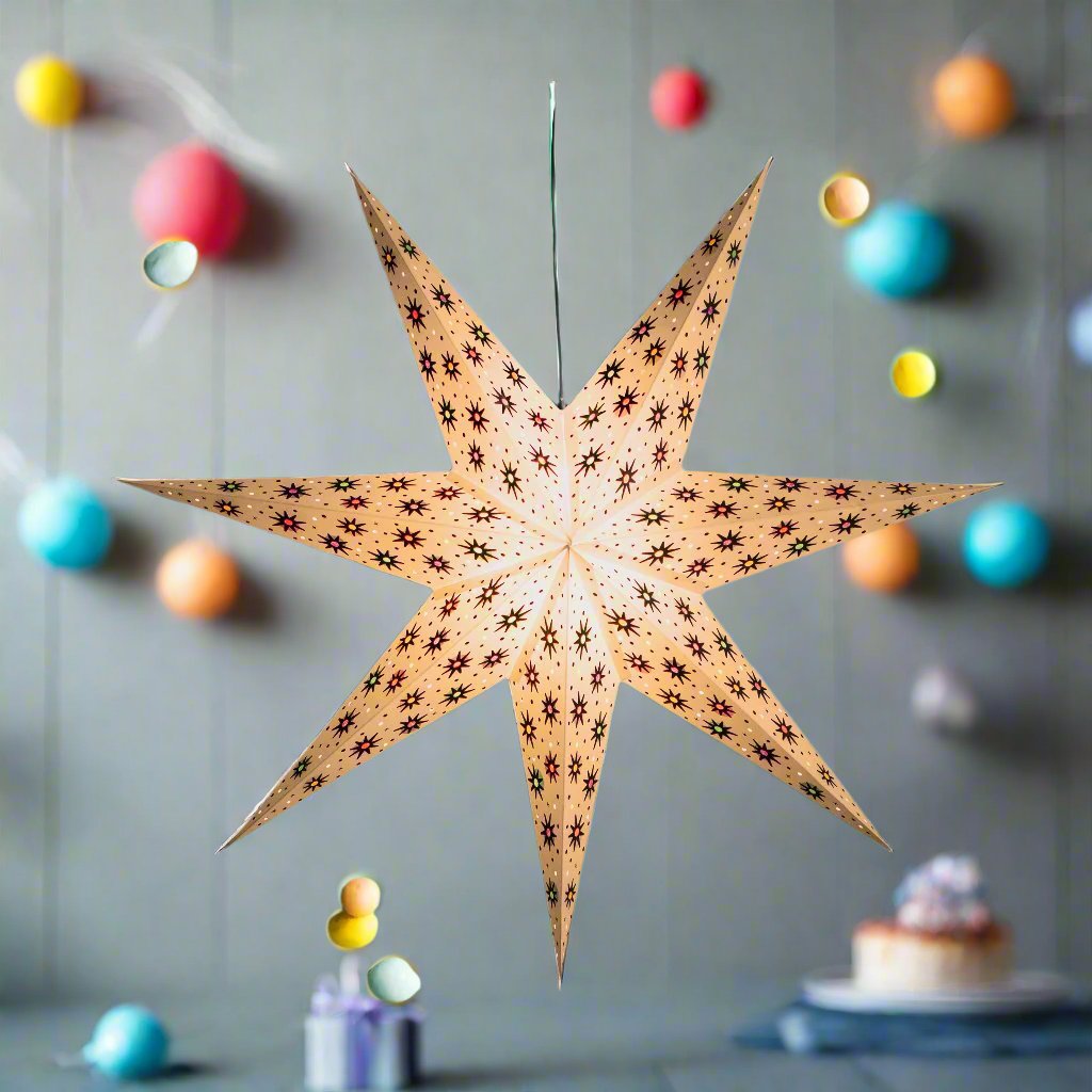 White & Multi colored 7 tipped paper star lantern