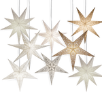 Set of 8 white and cream paper star lanterns