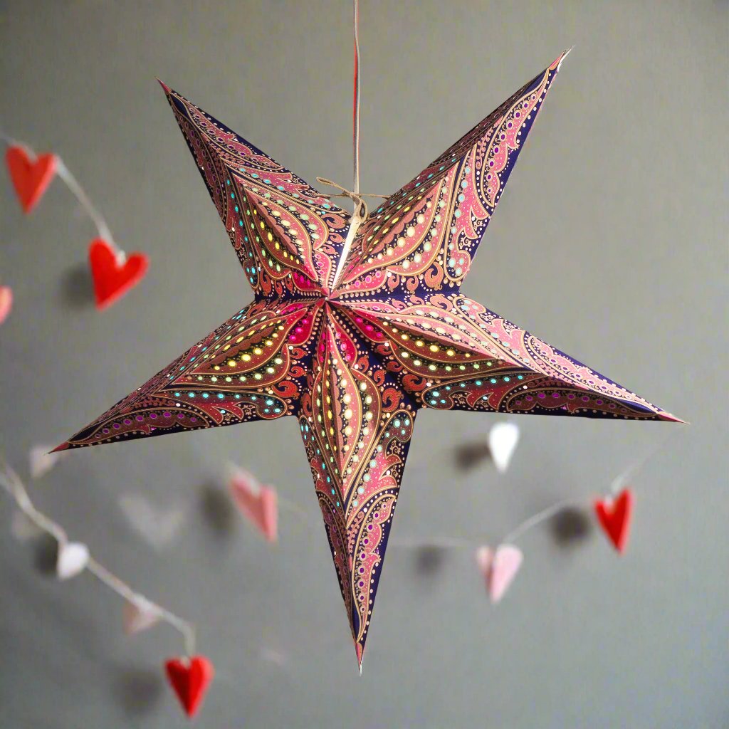 5 pointed purple pink paper star lantern